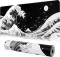 MEWOOCUE® Gaming Mouse Pad for Desk,Large Sea Wave Mousepad Laptop,Black White Japanese Anime Mouse Mat,Long XXL Waterproof Keyboard Pads,Big Non-Slip Mouse Pads for Game Office Home（31.5 x 11.9 in）