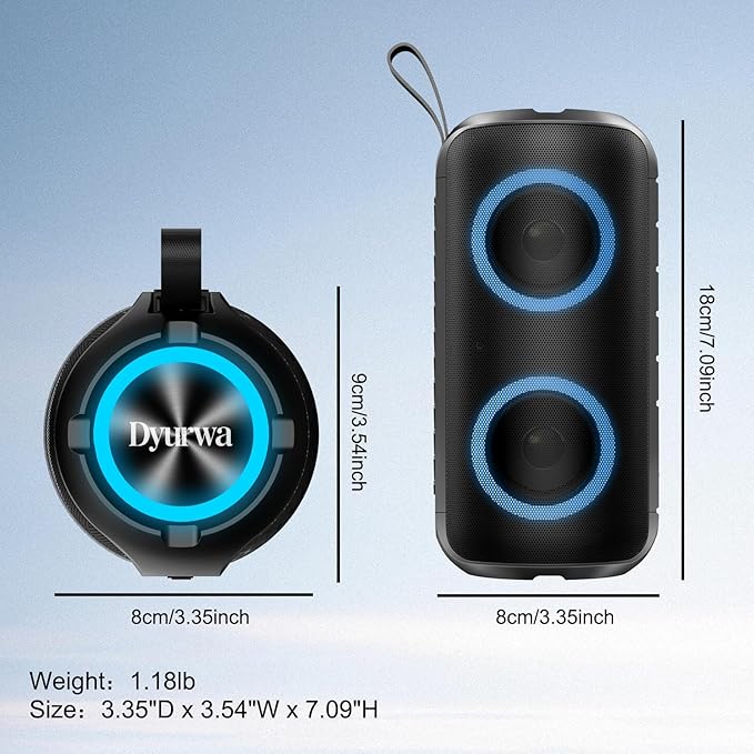 Bluetooth Speaker with 360°HD Stereo Sound, BT5.3, Built-in Mic, RGB Lights, 2025 NEW Portable Wireless Speaker IPX7 Waterproof, Dustproof, 12H Playtime for Outdoors, Home/Travel/Praty Beach Black