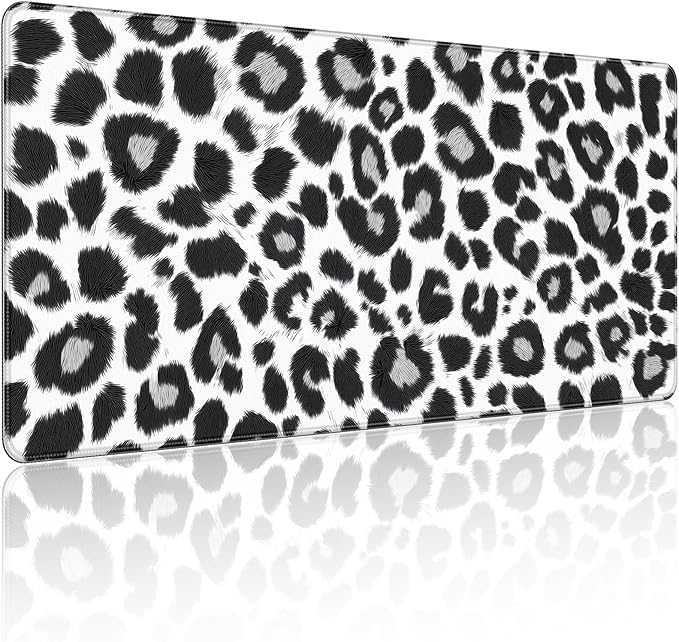 35.4 x 15.7 in, XXL Large Mouse Pad for Desk, Extended Keyboard Mouse Mat for Computer Office, Big Mouse pad with Stitched Edges, Gaming Pc-Black and White Leopard Print
