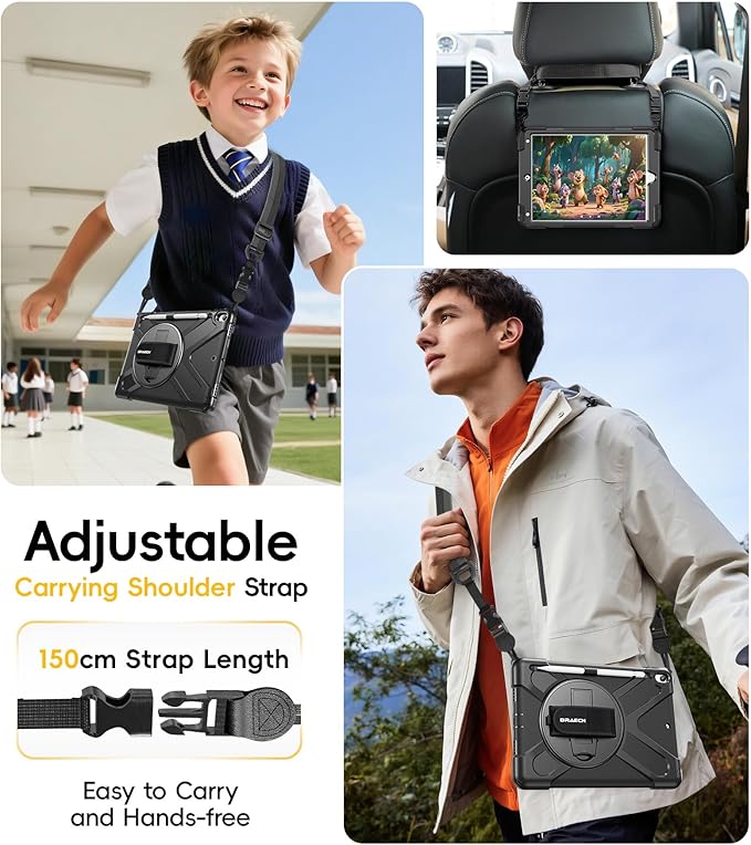 BRAECN Case for iPad Air 3rd Generation 2019 / iPad Pro 10.5 inch 2017, Rugged Heavy Duty Shockproof Cover with Pencil Holder, 360° Rotating Kickstand & Adjustable Hand Strap & Shoulder Strap for Kids
