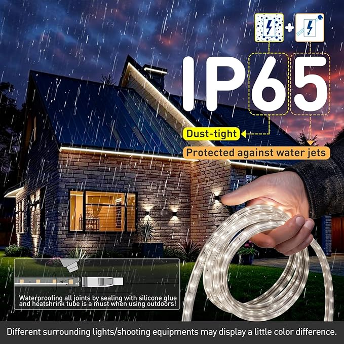 Shine Decor LED Strip Light Easy Connectable, 6000K Cool White Cold Resist Weatherproof Plug-in for Indoor Outdoor, 101 LM/FT Dimmable Bright Eco Rope Lighting 50FT, 120V Whole Set ETL Listed