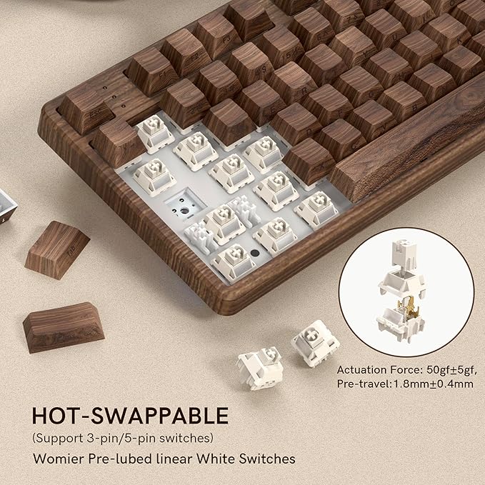 Womier Retro Wired TKL Mechanical Keyboard with Volume Wheel,75% Percent RGB Backlit Gaming Keyboard,Hot Swappable with PBT keycaps,Pre-lubed Stabilizer for Mac/Win,Wood Pattern Theme