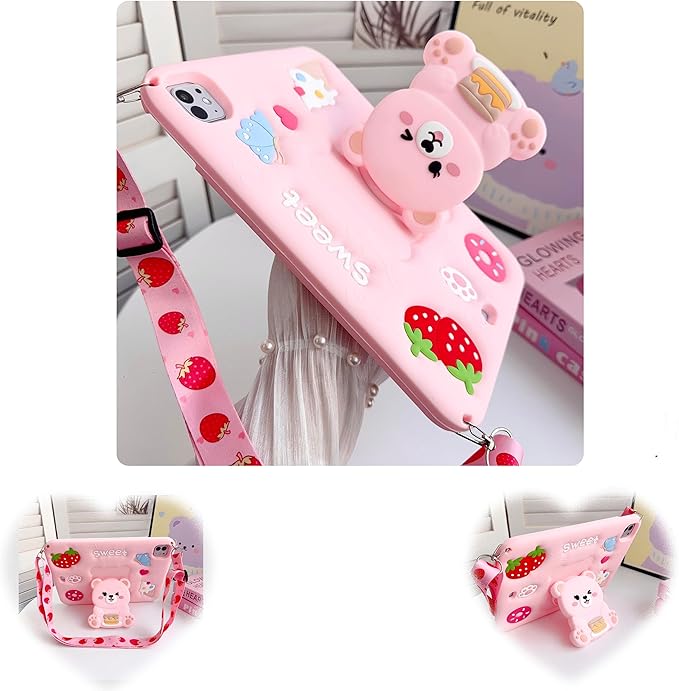 Girls Case for iPad Air 11 inch M3 (2025) / M2 (2024), iPad Air 5th/4th 10.9 inch(2022/2020), iPad Pro 11 inch(2024-2018),Cute Soft Silicone Shockproof Cover with Pencil Holder