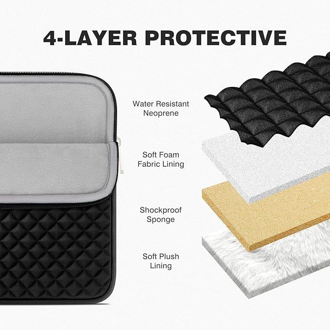 RAINYEAR 11 Inch Laptop Sleeve Diamond Foam Shock Resistant Neoprene Case Fluffy Lining Carrying Bag Compatible with 11.6'' MacBook Air Surface MacBook Neo A18 for 11" Computer Notebook (Black)