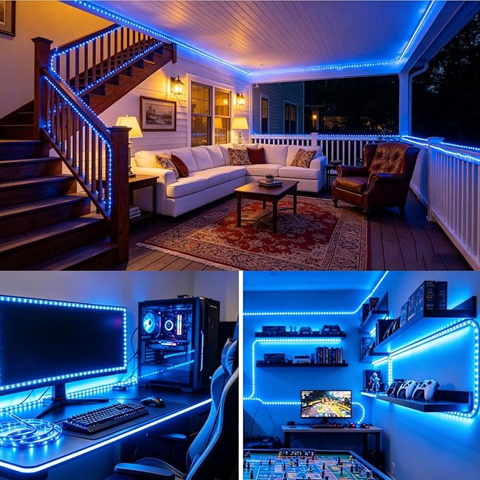 LED Rope Lights, 16.4 Feet Blue Flat Flexible Strip Light, Plug in Novelty Lighting, Connectable and Waterproof for Home Christmas Holiday Garden Patio Party Decoration