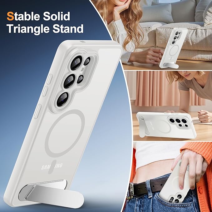 Magnetic for Samsung Galaxy S26 Ultra Case, [Compatible with MagSafe][Full Camera Protection][Built-in Invisible Kickstand] Translucent Matte Phone Case for S26 Ultra 6.9" - White