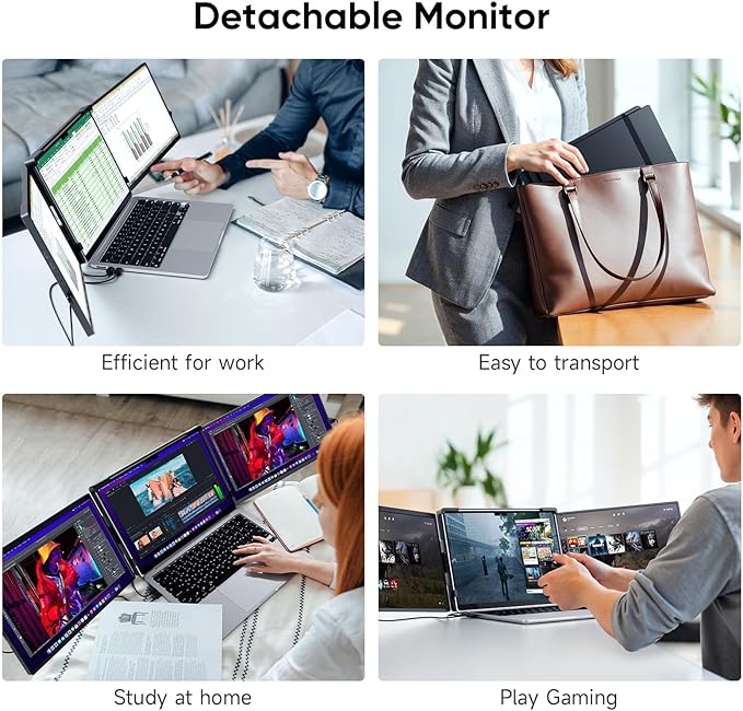 14" Laptop Screen Extender,FHD 1200P IPS Triple Portable Monitor,Dual Travel Screen Plug & Play,Laptop Monitor Extender for 14"-17.3",Compatible with Windows/Mac/Android & Chrome OS