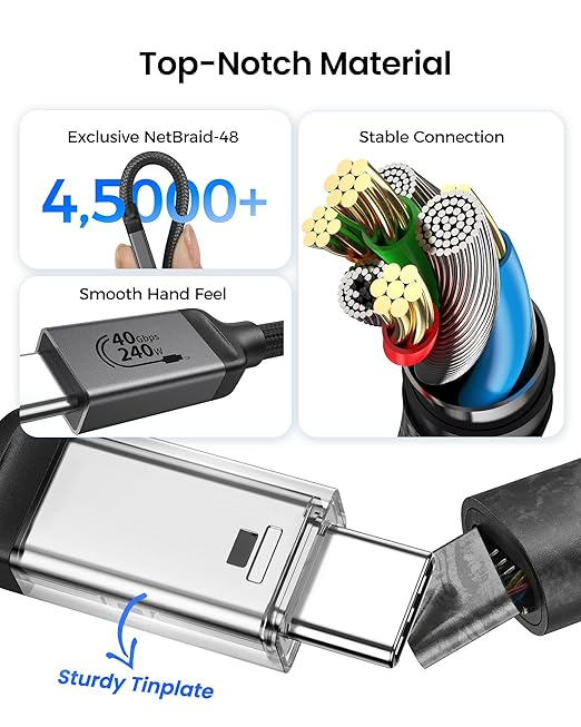 Silkland USB C to USB C Cable 240W, 40Gbps USB 4 Cable [USB-IF Certified] for Thunderbolt 4, 8K/Dual 4K USB C Video Cable Compatible for MacBook, Mac mini, iPhone 17/16, SSD, Monitor, 3.3FT