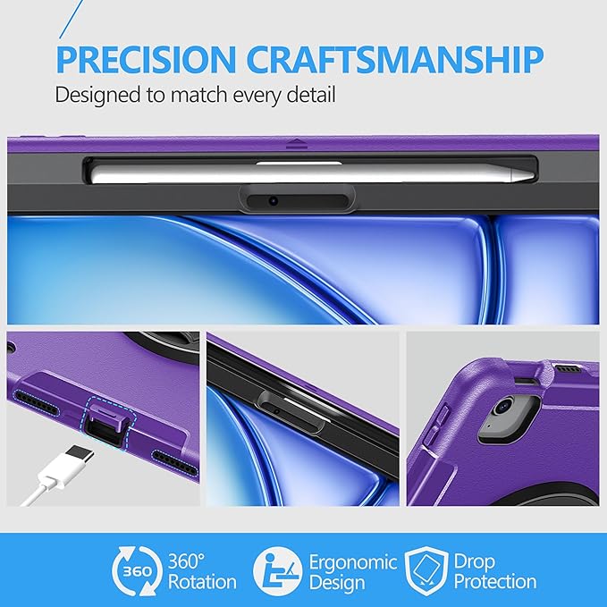 Case for iPad Air 11 M4 2026/ M3 2025/ M2 2024: TPU Cover for iPad Air 5th & 4th Generation 10.9 Inch (2020/2022) with Screen Protector- Stand- Handle- Shoulder Strap- Pencil Holder