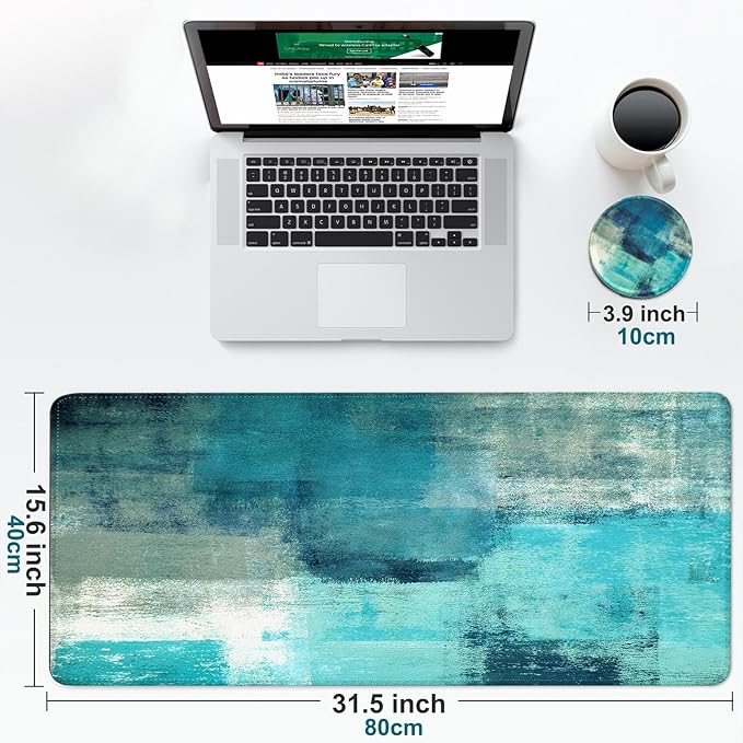 Large Gaming Mouse Pad with Coaster, Desk Matt for Desktop, Desk Pad, Mouse Pads Mat, Stitched Edges Big Extended Mousepad for Computer Keyboard Laptop Office Decor, 31.5'' x15.6''-Abstract Colors