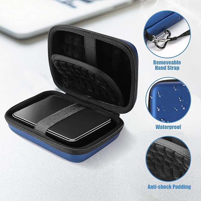 ProCase Hard Drive Case 2.5 Inch for Elements WD My Passport Canvio Basics Seagate Backup Plus Slim Expansion 1TB 2TB 3TB 4TB, Portable Carrying Case Holds 2 External Hard Drives -Navy