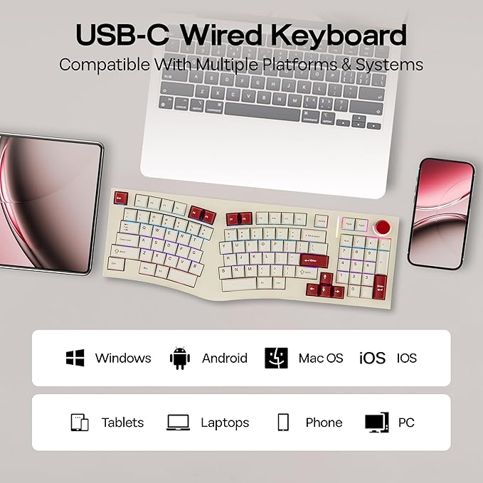 MechLands Feker Alice98 Ergonomic 98 Keys Custom Mechanical Keyboard, VIA Programmable, USB-C Wired Gaming Keyboard, Hot Swappable, 5 Layer Paddings, Control Knob, NKRO, RGB for Win/Mac (Beige)