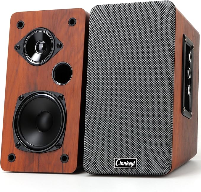 50W Wooden Bookshelf Speakers, Passive 2.0 Computer Speakers | Bluetooth, RCA, AUX (3.5mm), USB Inputs | Strong Bass PC Speakers for TV, Laptop, Turntable