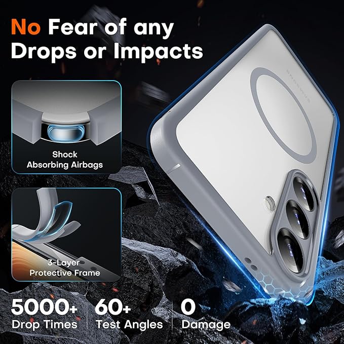 TOCOL Magnetic for Samsung Galaxy S25 Case, Upgraded Full Camera Protection, Compatible with Magsafe, Drop Protection Slime Clear Back Cover for Samsung Galaxy S25 6.2-Inch (Gray)