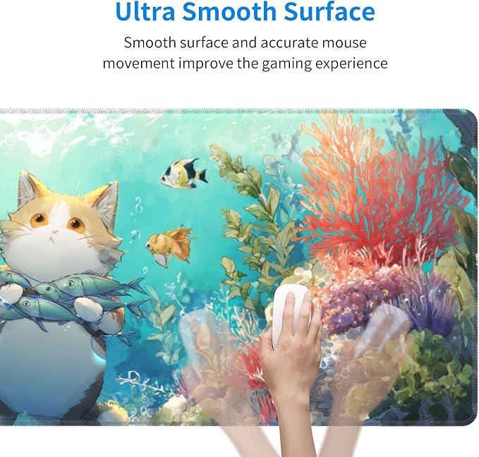 Cat Fish Mouse Pad Extended Large Gaming Mouse Pad XL Stitched Edges for Gamer Home Office 31.5 X 11.8 Inch