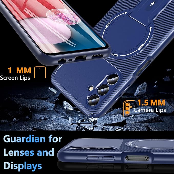 OWKEY Case Samsung Galaxy A13 5G, Magnetic Phone Case with Stand & Screen Protector, Anti-Fingerprint Shockproof Protective Case for Samsung A13 (Blue)