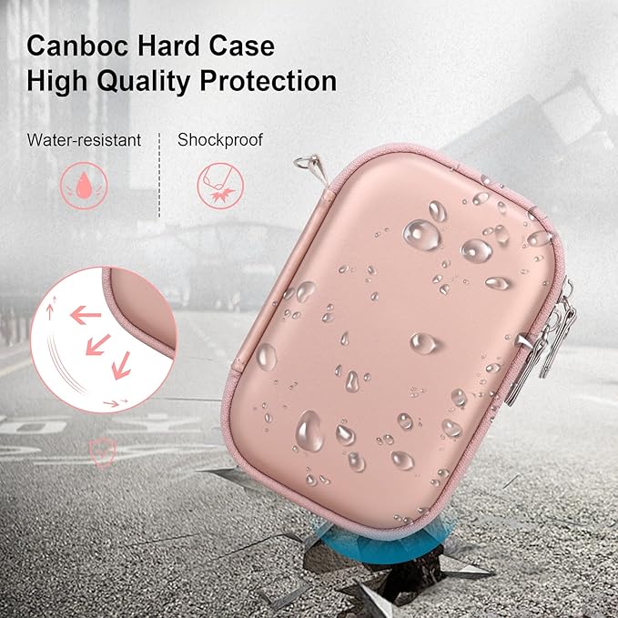 Canboc Hard Drive Carrying Case for Western Digital Elements WD My Passport Canvio Basics Seagate Backup Plus Slim 1TB 2TB 3TB 4TB, External Hard Drive Case, Mesh Bag fits USB Cable, Rose Gold