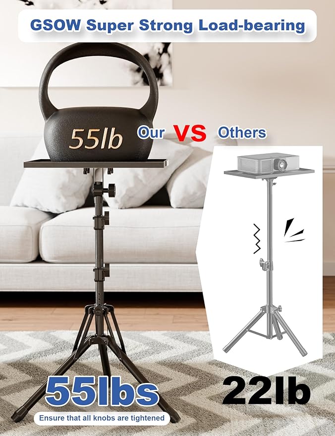 GSOW Projector Stand, Adjustable Height 26 to 56 Inch Laptop Tripod, Laptop Stand with Mouse Tray, Foldable Tripod for Projector with Carry Bag, Portable Podium Stand for Office, Home, Stage, DJ