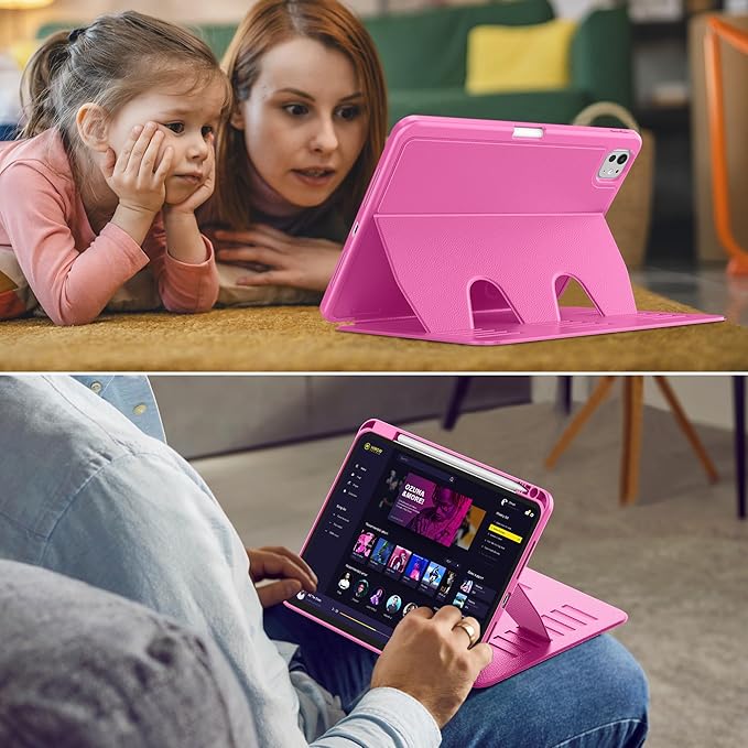 VIKESI Case for iPad Pro 11 inch (M5/M4) 2025/2024,Multiple Angles Magnetic Stand Cover,Shockproof Back,Pencil Holder,and Auto Sleep/Wake,Rose