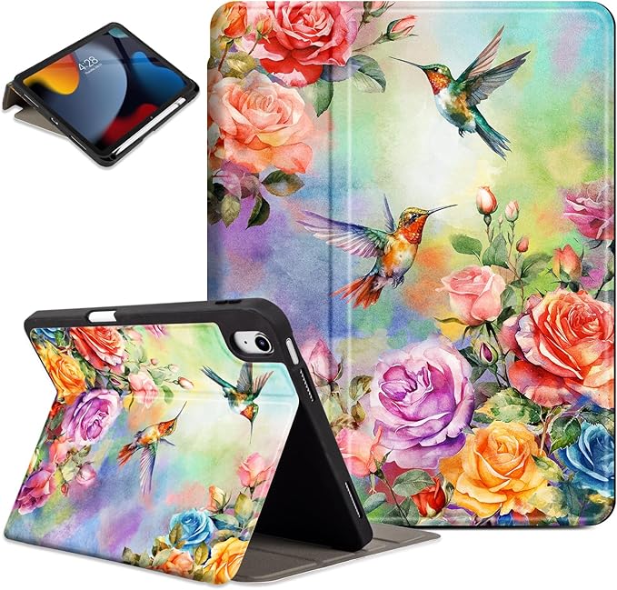 Lokigo New for iPad (A16) 11th Generation Case 11 Inch (2025), iPad 10th Generation Case 10.9 Inch (2022), Multi-Viewing Protective Stand AppleiPad A16Case, Hummingbird Floral