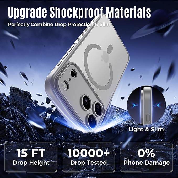 Symcele Designed for iPhone 17 Pro Case, Compatible with MagSafe, [Camera Protection] [15FT Military Drop Protection] Shockproof Translucent Matte Anti-Slip Phone Case, 6.3", Natural Titanium