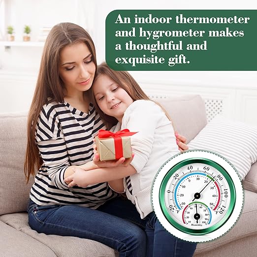Weewooday 3 Pcs Indoor Outdoor Thermometer 2 in 1 Mini Home Temperature Humidity Hygrometer Monitor Gauge for Home Offices Wall (Green,2.2 Inch)