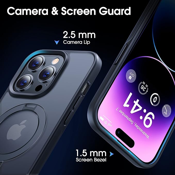 CASEKOO Designed for iPhone 14 Pro Max Case with Magnetic Invisible Stand [Military Drop Protection] [Compatible with MagSafe] Shockproof Slim Translucent Matte Promax Case 6.7", Black