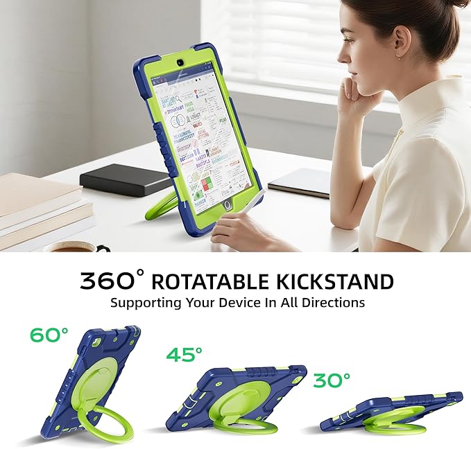 Andnary Case for iPad 6th/5th Generation 9.7 inch 2018/2017 Case, iPad Air 2/Pro 9.7 inch Heavy Duty Protective Cover with 360° Rotate Handle Stand, Pencil Holder, Shoulder Strap (Navy+Green)