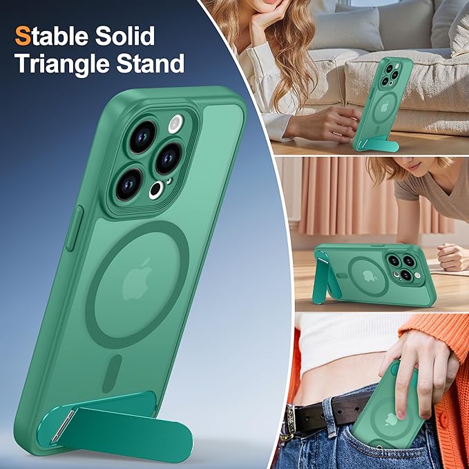 Magnetic Compatible with iPhone 13 Pro Case, [Built-in Kickstand][Full Camera Protection][Compatible with MagSafe][Anti-Fingerprint] Shockproof Phone Case for iPhone 13 Pro 6.1",BLue Green
