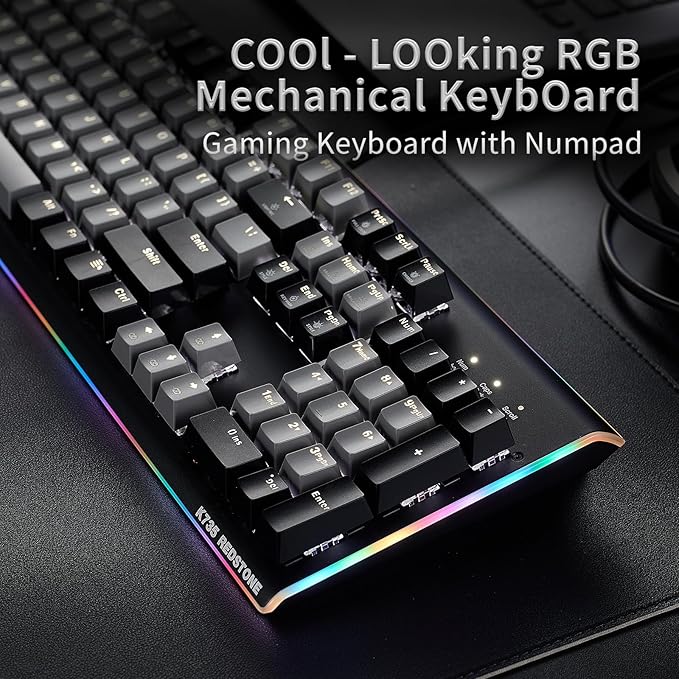 Hexgears GK735 Full-Size Mechanical Gaming Keyboard, Surround Side Light Strip+Backlit Keyboard with Linear Switch, Anti-Ghosting, Double-Shot PBT Keycaps, Compatible with Windows, macOS (Gray-Black)