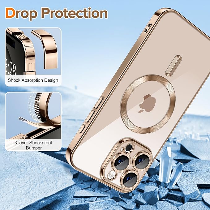 Hython Magnetic Clear for iPhone 16 Pro Max Case with Camera Lens Protector [Compatible with MagSafe] Plating Edge Slim Soft TPU Cover Protective Phone Case for iPhone 16 Pro Max 6.9", Desert Brown
