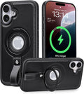 Butaiga for iPhone 16 Plus Leather Case with Stand, Anti-Slip Grip Ring, Fits for MagSafe (Black, iPhone 16 Plus)