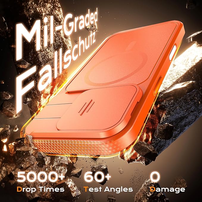 TOCOL for iPhone 16 Pro Case with Slide Camera Cover, Kickstand and Camera Control Button, Fit for MagSafe, Rugged Solid Phone Case, Non-Slip, Drop Protection, Orange