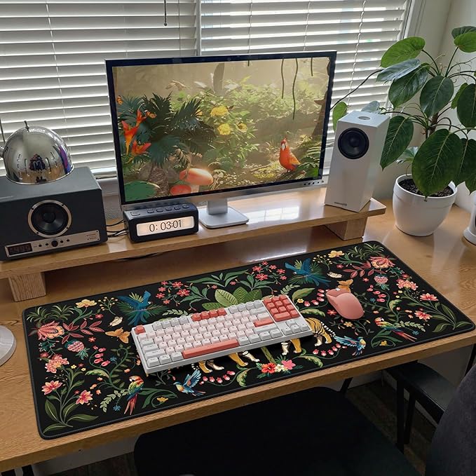 Mouse Pad Desk Mat Desk Pad, Black 35.4 x 15.7 Large Desk Pad Mat for Keyboard and Mouse, Smooth Lycra Gaming Mouse Pad, Stitched Edges, Non-Slip Rubber Base Desk Protector