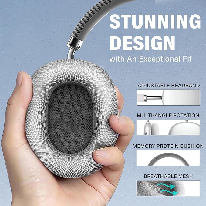Wireless Headphones Bluetooth Headphones Active Noise Cancelling Over-Ear Head-Phones with Microphones, 24 Hours Playtime, HiFi Audio Adjustable Headset for iPhone/Android/Samsung - White