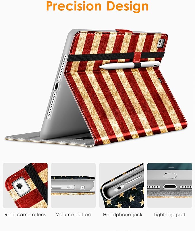 DTTO for iPad 9.7 Inch 5th/6th Generation 2018/2017 Case with Apple Pencil Holder, Premium Leather Folio Stand Cover Case for Apple iPad 9.7 inch, Also Fit iPad Pro 9.7/Air 2/Air - US Flag