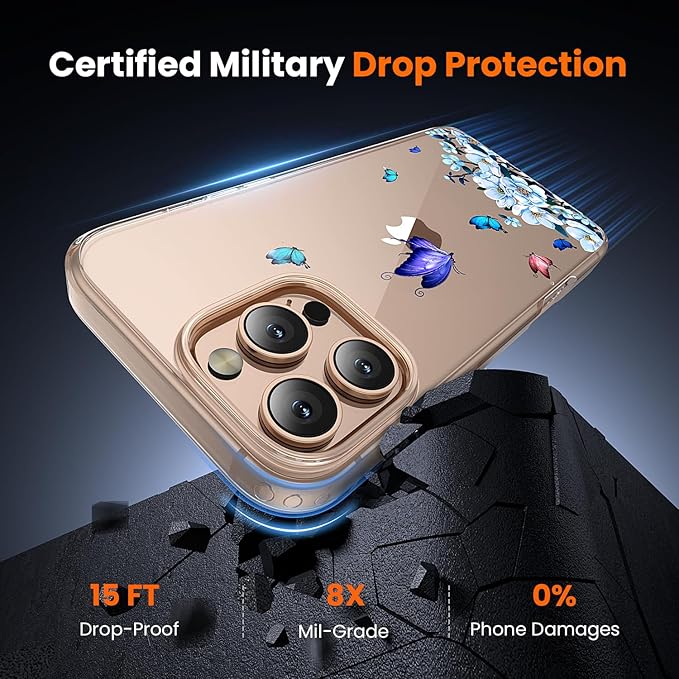 toushion 3 in 1 for iPhone 16 Pro Case Clear, Screen Protector *1 & Camera Lens Protector*1, Print Shockproof for iPhone 16 Pro Phone Case 6.3 inch Floral