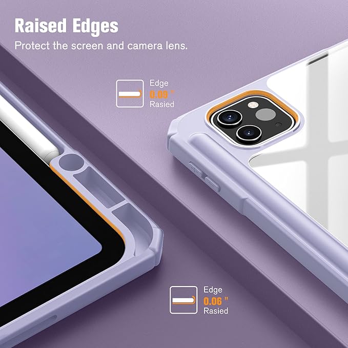 Fintie Hybrid Slim Case for iPad Pro 12.9-inch 6th Generation 2022, [Built-in Pencil Holder] Shockproof Cover w/Clear Transparent Back Shell, Also Fit iPad Pro 12.9" 5th/4th/3rd Gen, Lilac Purple