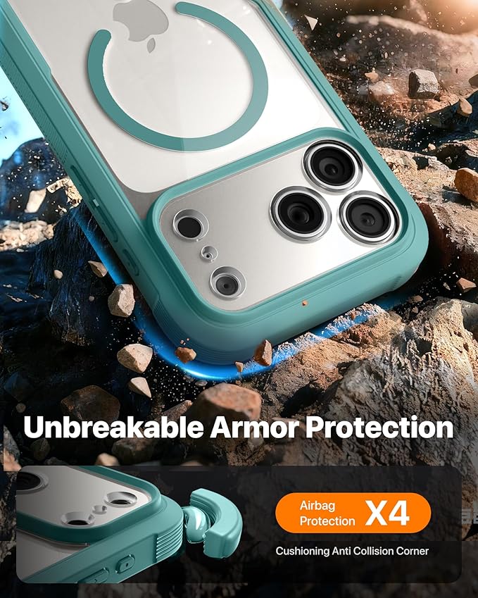 Diaclara Magnetic Designed for iPhone 17 Pro Case Full Body Bumper,[Compatible with MagSafe] Military Drop Proof Cover with Built-in Touch Sensitive Anti-Scratch Screen Protector,Green