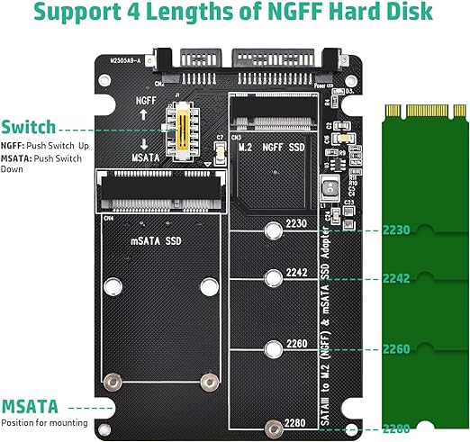 ELUTENG M.2 to SATA Adapter - 2 in 1 Converter for MSATA/M.2 NGFF SSD to 2.5" SATA III, Supports B&M Key, Not for M Key
