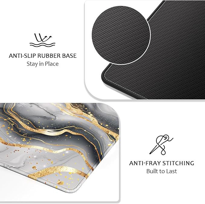 Auhoahsil Ultra Large Gaming Mousepad, XXL Desk Mat, Pretty Extended Full Size Desktop Matt for Keyboard, Laptop & Computer, 35.5 x 15.7 in, White Gray Marble