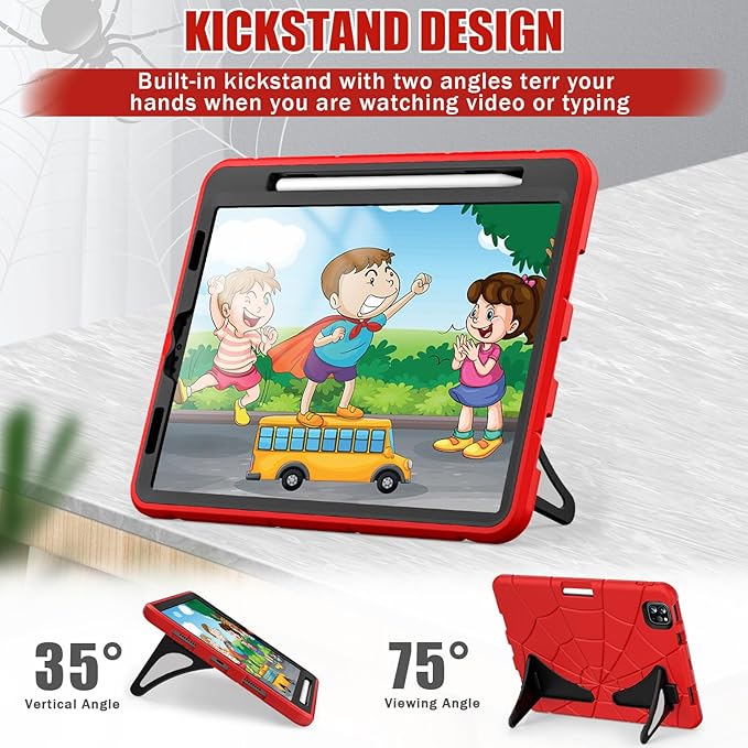 AKABEILA Compatible with Apple iPad Pro 11 inch(2018)/Apple Air 4 10.9(2020)/Air 5 10.9(2022)/Air 6 M2 (2024)/Air 7 M3 (2025) Tablet Case，Cover with Kickstand for Kids Children Boys Babies Red Black