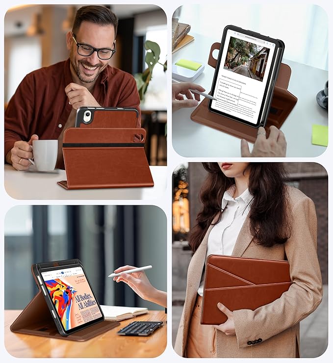 DTTO for iPad mini 7 (A17 Pro) Case, iPad mini 7th / 6th Generation Case (2024/2021), 360 Degree Rotating Premium Leather Folio Stand Cover with Pencil Holder, Brown