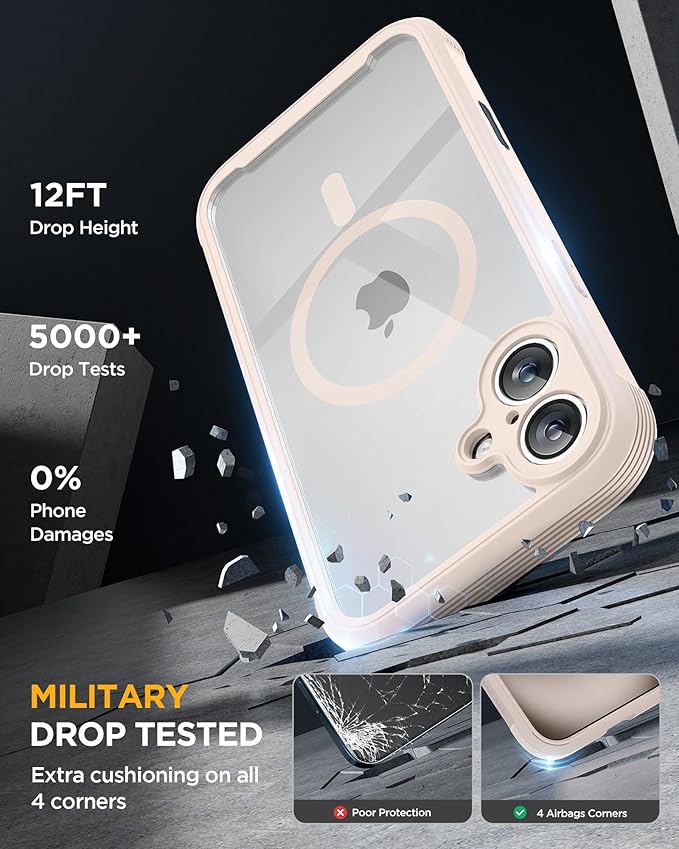 Miracase Magnetic for iPhone 16 Plus Case Full-Body Phone with Built-in Glass Screen Protector, [Compatible with MagSafe] Military Drop Proof 16 Plus Cover Bumper, Desert
