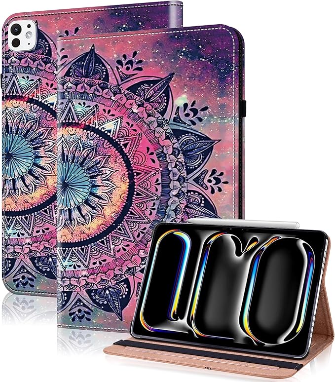 Case for iPad Pro 11 inch Case (M5/M4) 2025/2024, Premium Leather Folio Stand Cover with Auto Wake/Sleep, Pencil Holder and Card Slots - Mandala