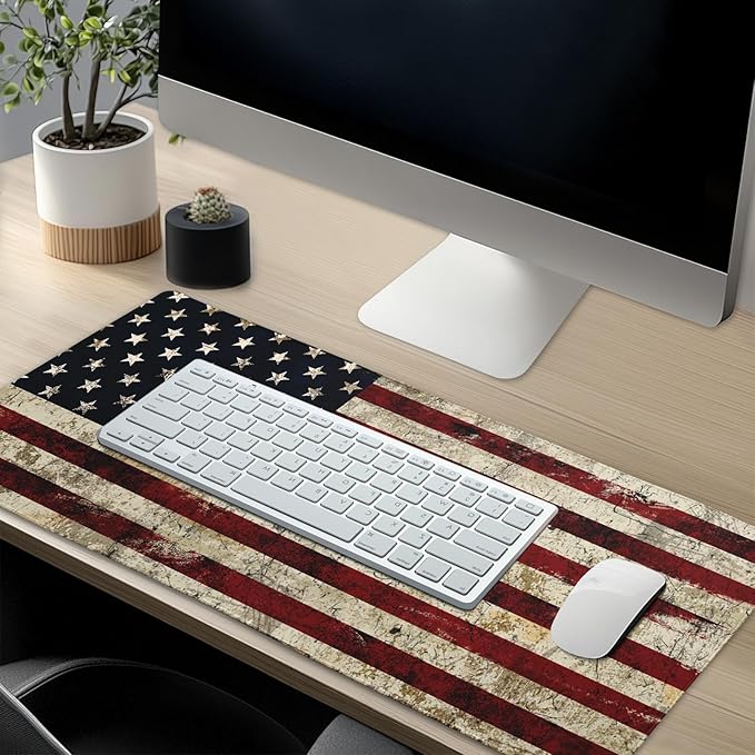 American Flag Mouse Pad Extended Large 31.5x11.8 in USA Flag Desk Mat Independence Day Large Mousepad Non-Slip Rubber Base Stitched Edge Gaming Mousepad PC Computer Desk Pad for Work Desktop