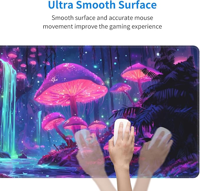 Mushroom Mouse Pad Extended Large Gaming Mouse Pad XL Stitched Edges for Gamer Home Office 31.5 X 11.8 Inch
