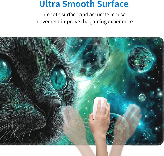 Cat Moon Mouse Pad Extended Large Gaming Mouse Pad XL Stitched Edges for Gamer Home Office 31.5 X 11.8 Inch