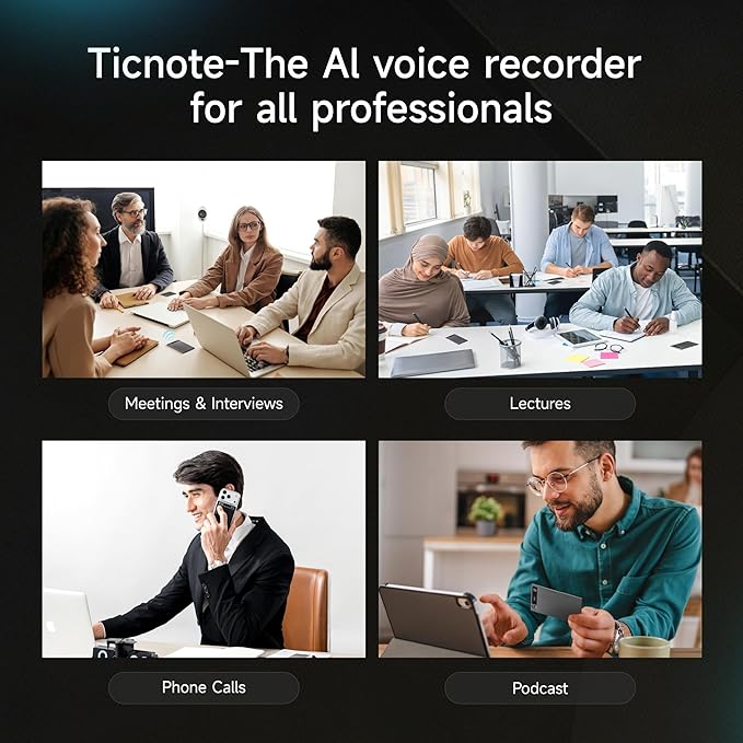 Mobvoi TicNote AI Voice Recorder w/AI Transcription & Summary, APP Control AI Note Taking Device Supports 120+ Languages for Lectures, Meetings &Calls, Dual-Mode Recording, 64GB, 2026 New Version