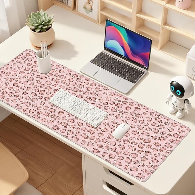 Baziabbo Pink Desk Mat,XXL Extended Large Mouse Pad,Gaming Mousepad with Stitched Edge,Non-Slip Rubber Base Keyboard Desk Pad for Home Office Study Game (C-Pink)